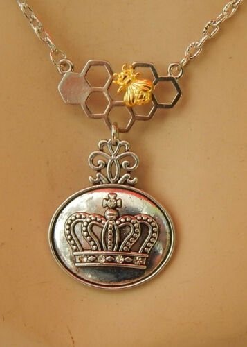 Honeycomb Necklace with Crown Pendant