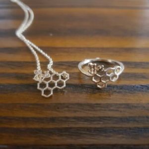 2-Piece Honeycomb Pendant Necklace & Ring