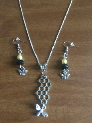 Bumble Bee Honeycomb Sterling Silver Chain/Bee Earring