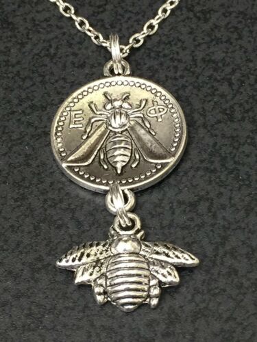 Vintage Tibetan Silver Bee Coin Charm Necklace