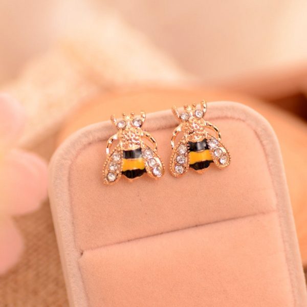 Cartoon Bee Crystal Studs Earrings
