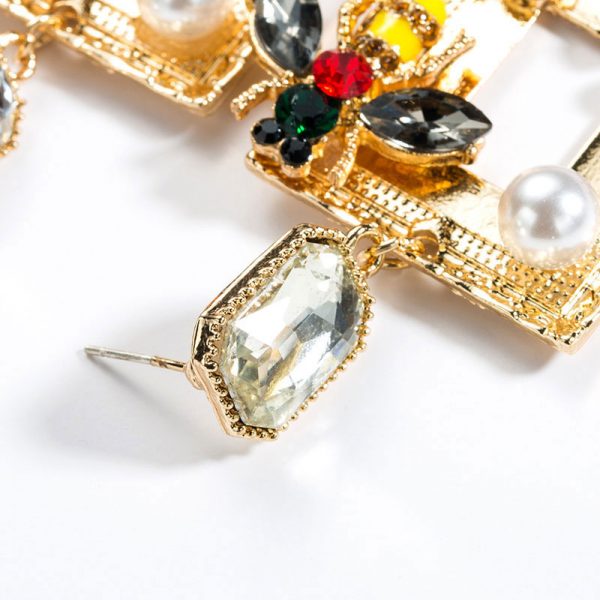Floral Rhinestone Crystal Bee Dangle Earrings