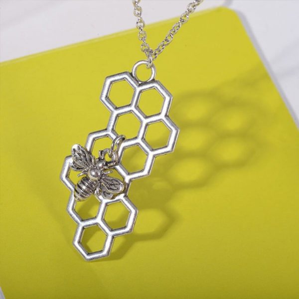 Gold & Silver Honeycomb Necklace with Bee Charm