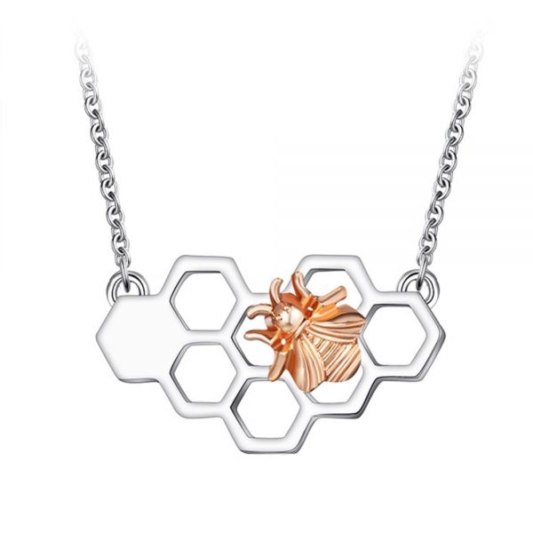Bee on Honeycomb Charm Pendant Necklace