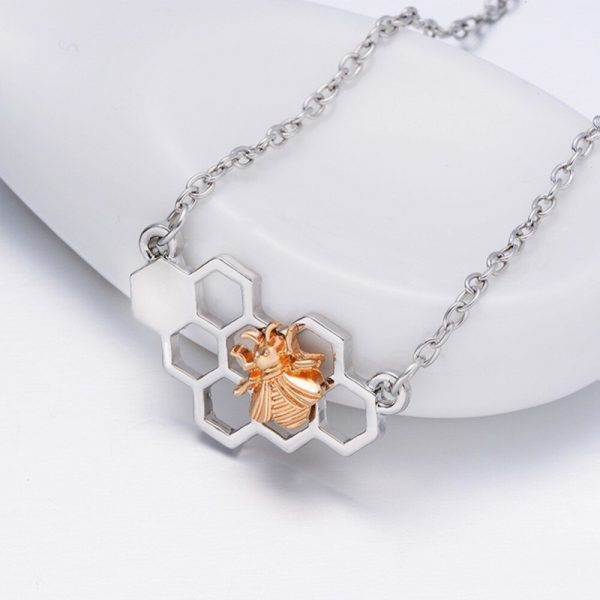 Bee on Honeycomb Charm Pendant Necklace
