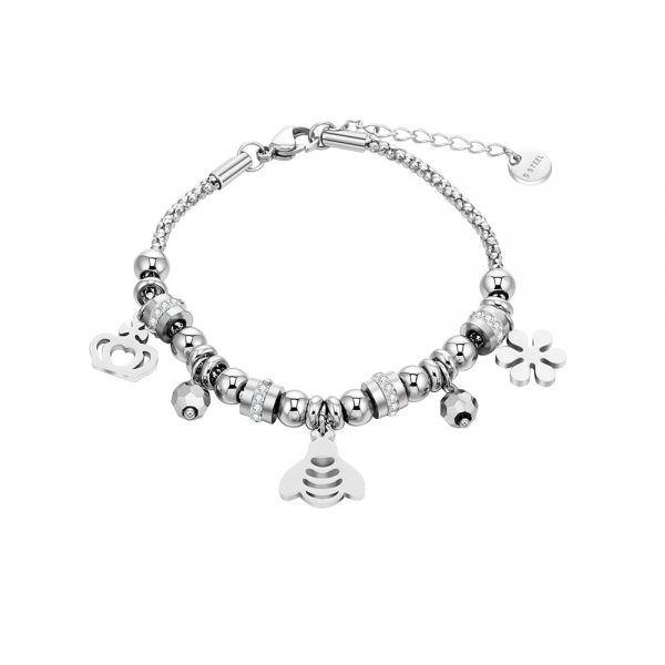 Extended Crown Crystal Bee Charm Bracelet