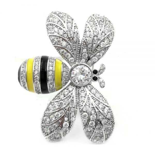 Enameled Crystal Bee Brooch for Women