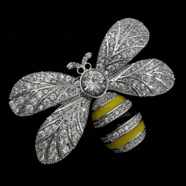 Enameled Crystal Bee Brooch for Women